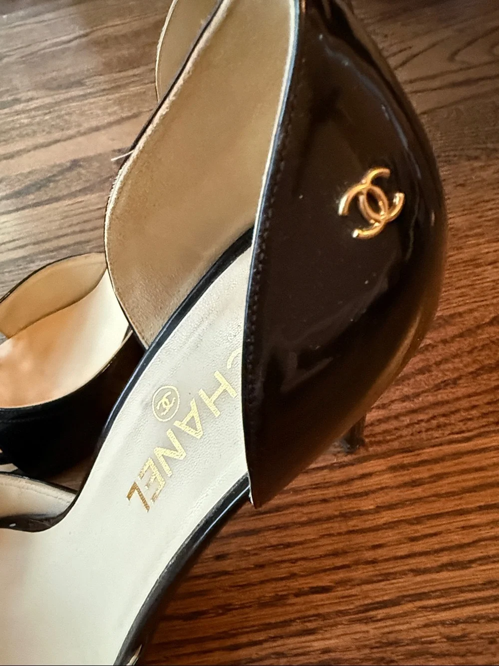 CHANEL Black Patent Leather Strappy D'Orsay Heels size 40.5